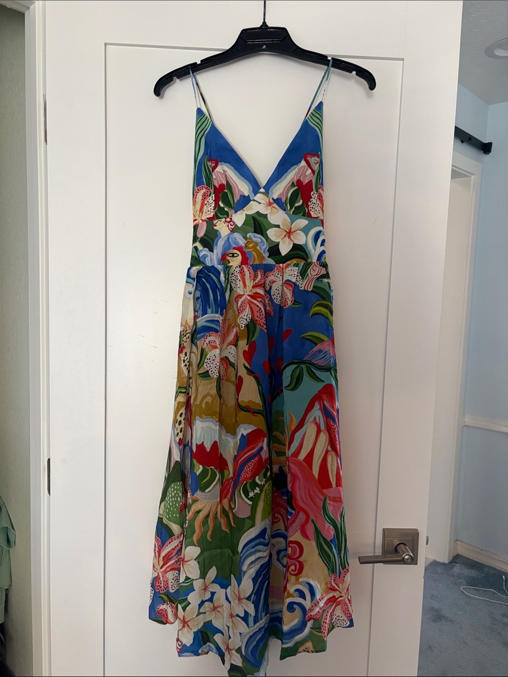 FARM Rio Blue Multi Floral Midi Dress Sz M